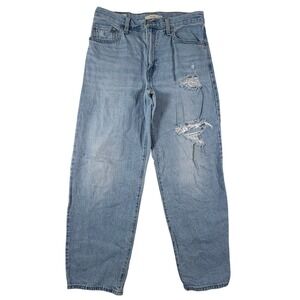 Levis Premium Baggy Dad BIG E Jeans Light Wash Blue Distressed Womens 27 W31 L30